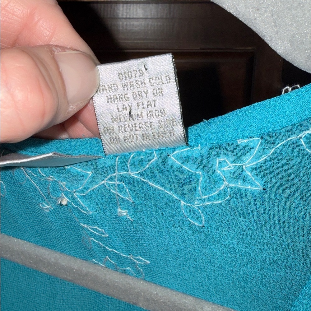 Turquoise semi sheer beaded embellished asymmetrical swim cover/ tunic Y2K M - Picture 8 of 13